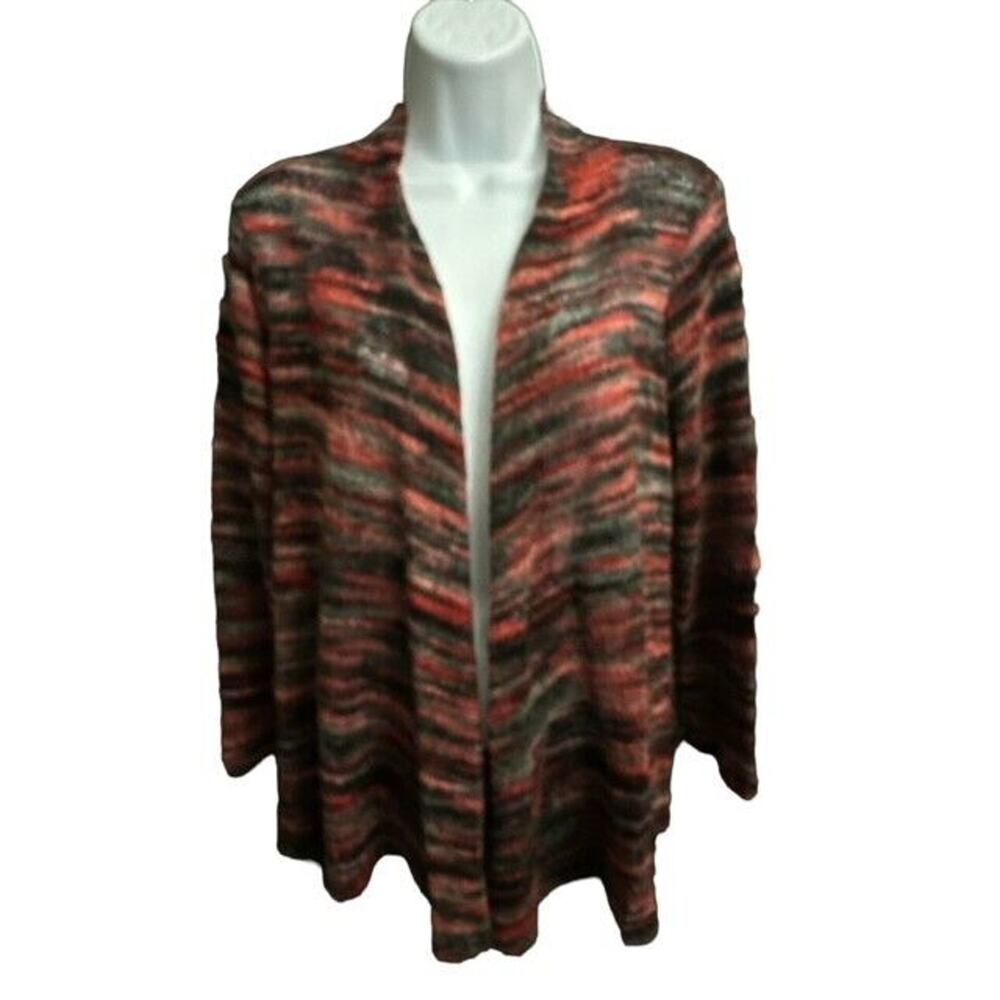 New Directions Petite Cardigan PM Open Cozy Orange Brown Loose Knit Long Sleeves